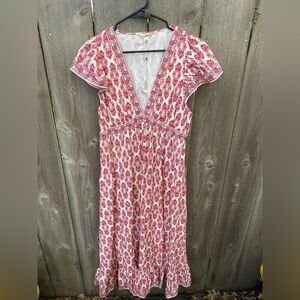 Max Studio Cotton Blend Floral Deep V Ruffles Maxi DRess XL